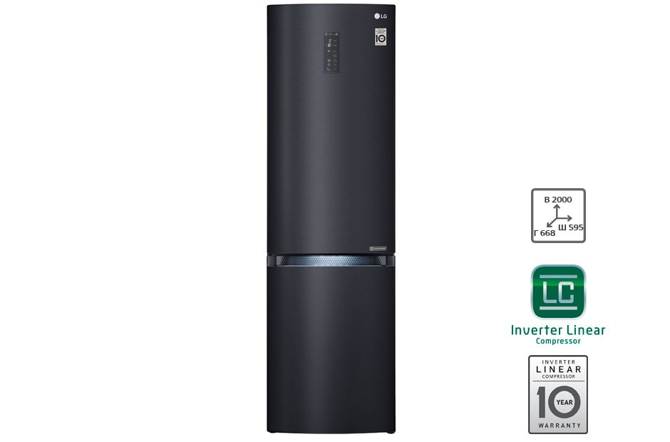 LG Холодильник LG c Инверторным Линейным компрессором, подключением к Wi-Fi и управлением через смартфон с приложением SmartThinQ, GA-B499TQMC