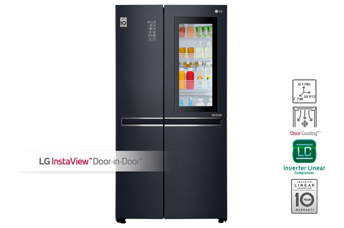 LG Объем 687л | InstaView Door-in-Door | Матовый черный | DoorCooling+, LG ThinQ, GC-Q247CBDC