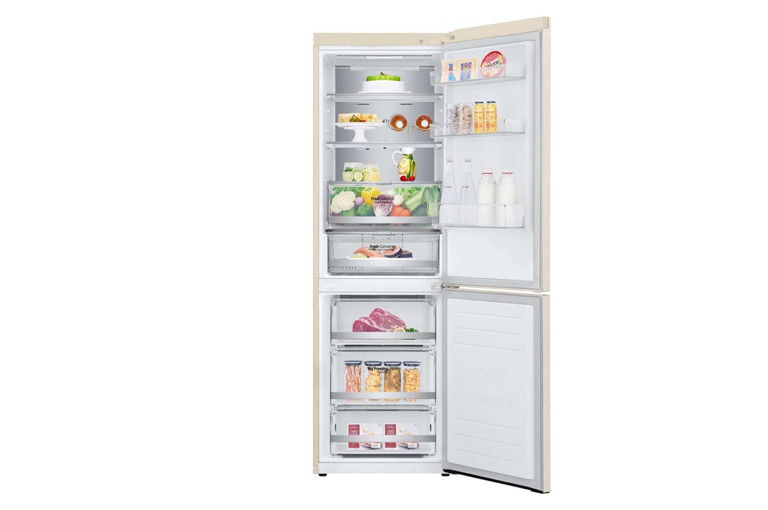 LG Холодильник LG GC-B459SEUM | Объем 341л | DoorCooling+ | Зоны свежести | Metal Fresh | Складная полка | ThinQ | Бежевый, front open view , GC-B459SEUM, thumbnail 2