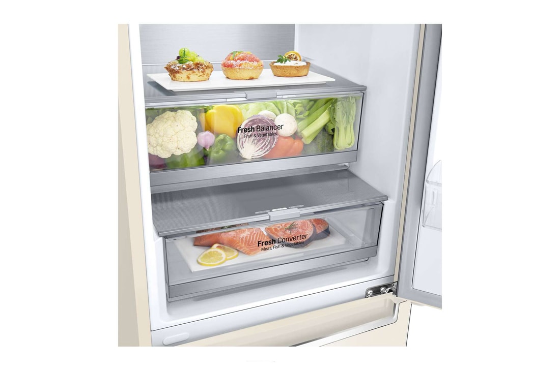 LG Холодильник LG GC-B459SEUM | Объем 341л | DoorCooling+ | Зоны свежести | Metal Fresh | Складная полка | ThinQ | Бежевый, front top view, GC-B459SEUM, thumbnail 4