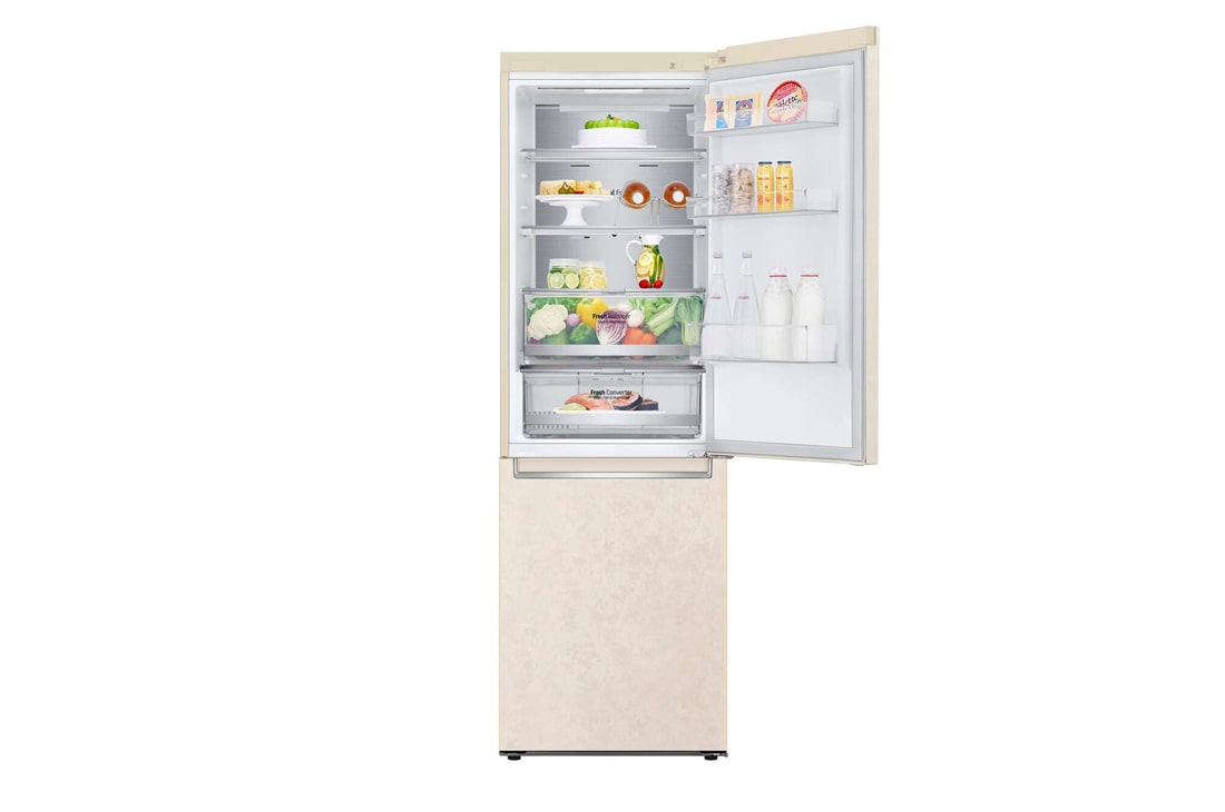 LG Холодильник LG GC-B459SEUM | Объем 341л | DoorCooling+ | Зоны свежести | Metal Fresh | Складная полка | ThinQ | Бежевый, Front view top door open, GC-B459SEUM, thumbnail 9