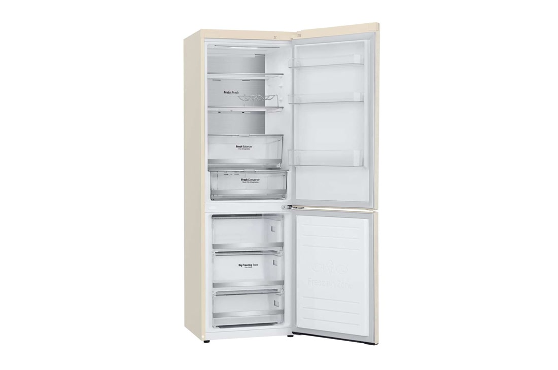 LG Холодильник LG GC-B459SEUM | Объем 341л | DoorCooling+ | Зоны свежести | Metal Fresh | Складная полка | ThinQ | Бежевый, right perspective view without food, GC-B459SEUM, thumbnail 12