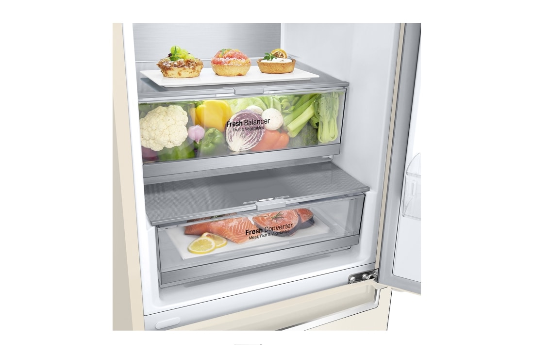LG Холодильник LG GC-B509SEUM | 384л | DoorCooling+ | ThinQ | Бежевый, Drawer Vegetable view, GC-B509SEUM, thumbnail 3