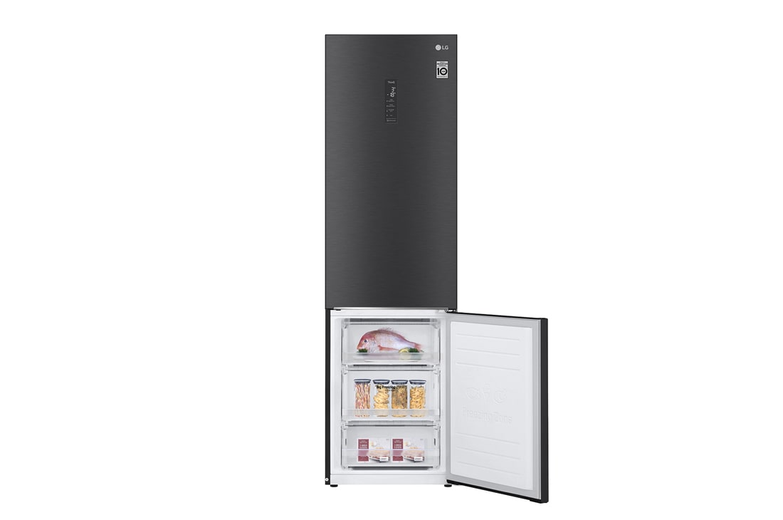 LG Холодильник LG GC-B509SBSM | 419л | DoorCooling⁺ | Матовый чёрный, front view with top door open with food, GC-B509SBSM, thumbnail 10