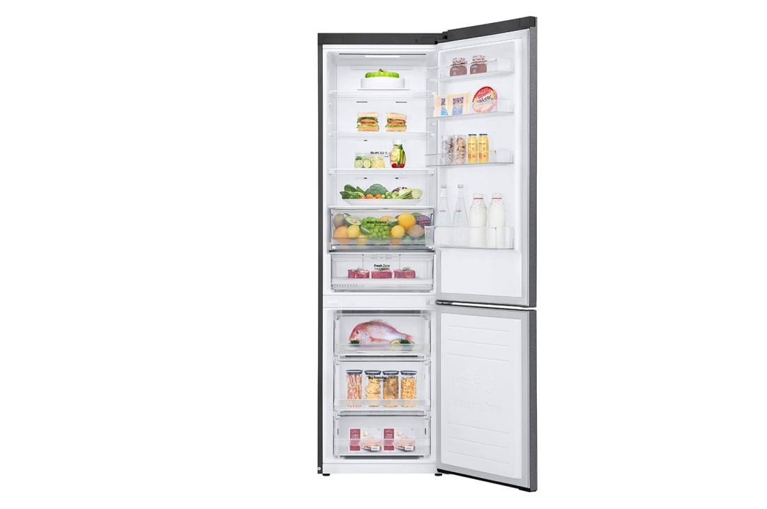 LG Холодильник LG GC-B509MLWM | 419л | DoorCooling⁺ | Тёмный графит, front open view with food, GC-B509MLWM, thumbnail 2
