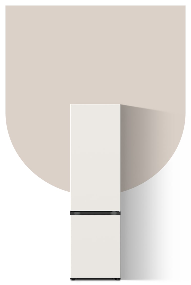 На ней изображен туманно-бежевый цвет LG Bottom Freezer Objet Collection.