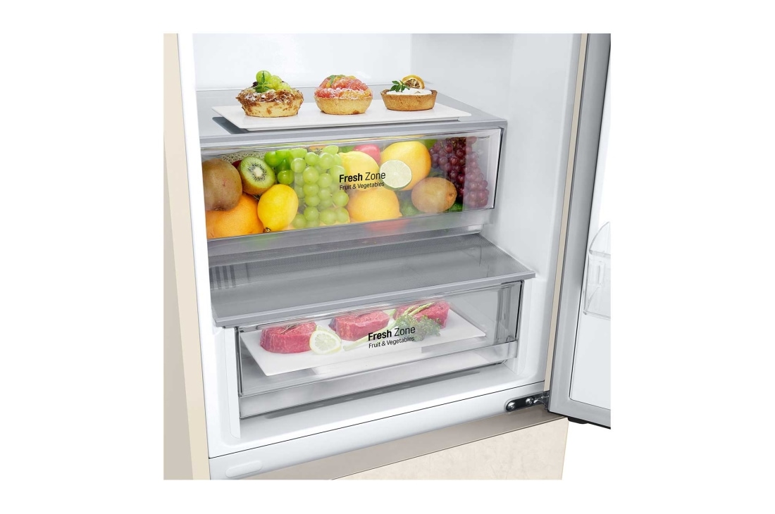 LG 377 л, Холодильник LG DoorCooling⁺ с нижней морозильной камерой, Гигиенический фильтр, Складная полка, Drawer_Food, GC-B459AEMW, thumbnail 8