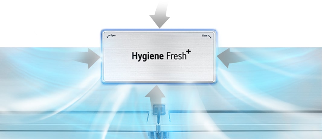 Гигиенический фильтр Hygiene Fresh+ и серые стрелки, означающие посторонние запахи, поглощаются фильтром