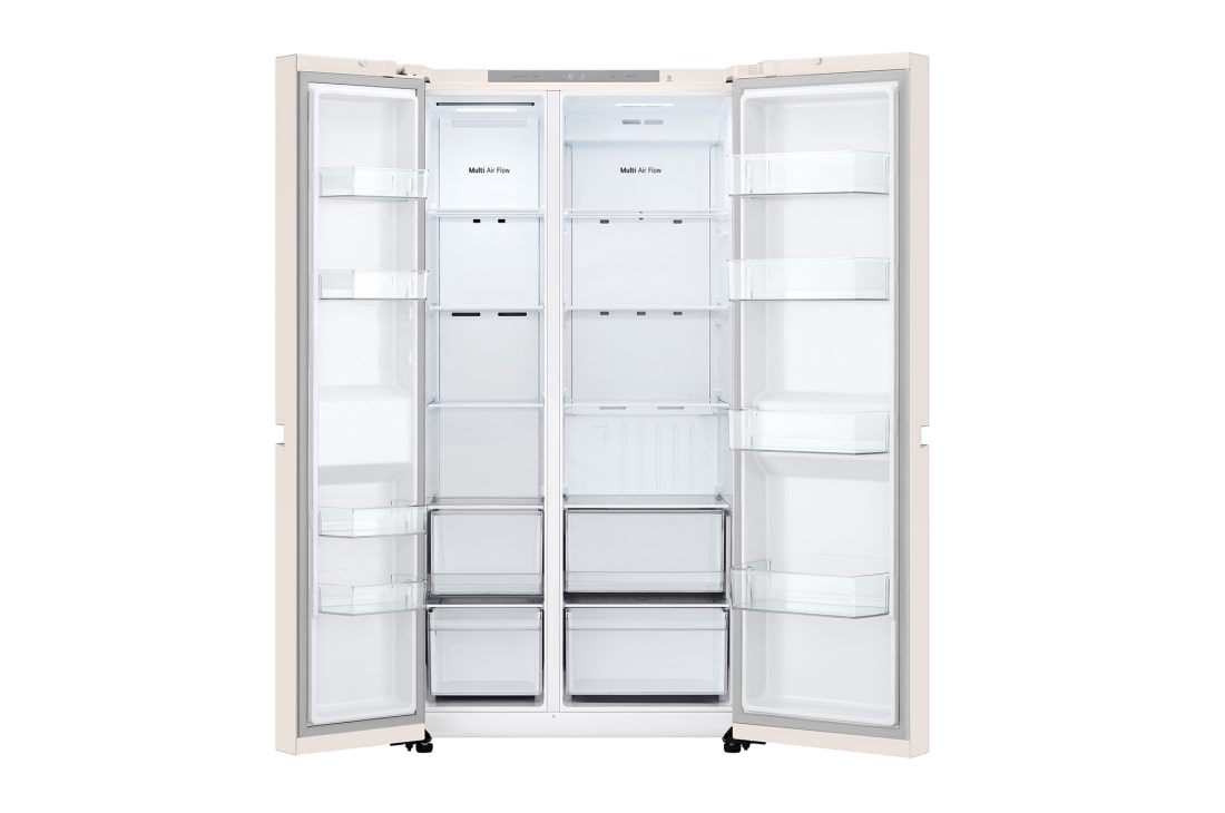 LG Холодильник LG GC-B257KEHW | Side by Side | Объем 658л | 913 × 1790 × 735 мм | Бежевый, Вид спереди (открытый), GC-B257KEHW, thumbnail 2