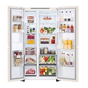 LG Холодильник LG GC-B257KEHW | Side by Side | Объем 658л | 913 × 1790 × 735 мм | Бежевый, Открытый ракурс (продукты внутри), GC-B257KEHW, thumbnail 3