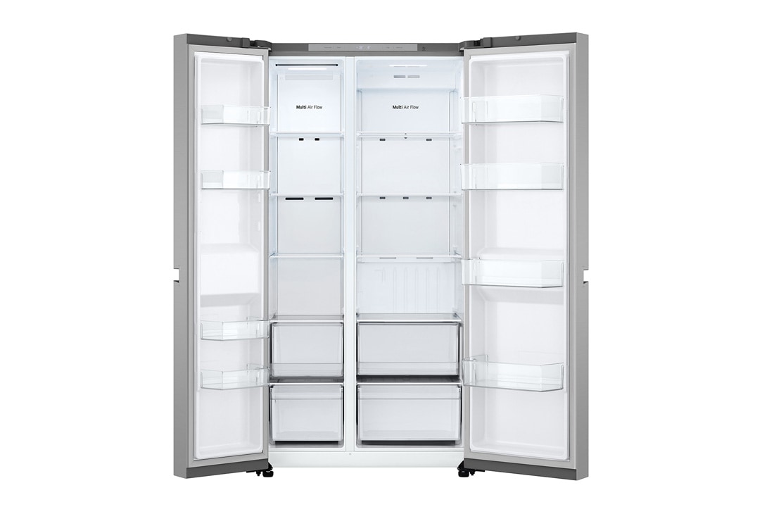 LG Холодильник LG GC-B257KMHW | Side by Side | Объем 658л | 913 × 1790 × 735 мм | Серебристый , Вид спереди (открытый), GC-B257KMHW, thumbnail 2