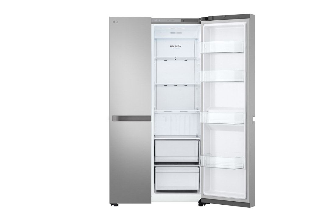 LG Холодильник LG GC-B257KMHW | Side by Side | Объем 658л | 913 × 1790 × 735 мм | Серебристый , Открытая правая дверца (продукты внутри), GC-B257KMHW, thumbnail 9