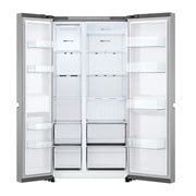 LG Холодильник LG GC-B257KMHW | Side by Side | Объем 658л | 913 × 1790 × 735 мм | Серебристый , Вид спереди (открытый), GC-B257KMHW, thumbnail 2