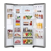LG Холодильник LG GC-B257KMHW | Side by Side | Объем 658л | 913 × 1790 × 735 мм | Серебристый , Открытый ракурс (продукты внутри), GC-B257KMHW, thumbnail 3