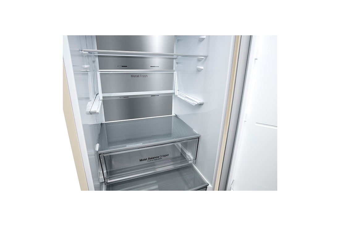 LG Холодильник LG GC-B459SESM | 374 л | DoorCooling⁺ | Складная полка | LG ThinQ | Metal Fresh | Бежевый, Left View with open food, GC-B459SESM, thumbnail 11
