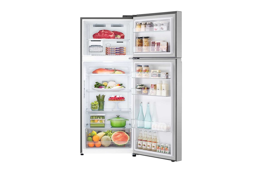 LG Холодильник GN-B392SMBB | 423л | DoorCooling+ | Гигиенический фильтр Hygiene Fresh | Умный инверторный компрессор |Серебристый, Открытый ракурс (с продуктами внутри), GN-B392SMBB, thumbnail 2
