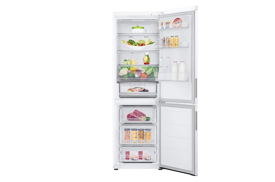 LG Холодильник GC-B459AQQW | Объем 377л | DoorCooling+ | Total No Frost | Белый | Складная полка, Холодильник GC-B459AQQW вид спереди, двери открыты, GC-B459AQQW, thumbnail 3