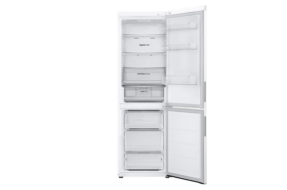 LG Холодильник GC-B459AQQW | Объем 377л | DoorCooling+ | Total No Frost | Белый | Складная полка, Холодильник GC-B459AQQW вид спереди, пустые полки, двери открыты, GC-B459AQQW, thumbnail 4