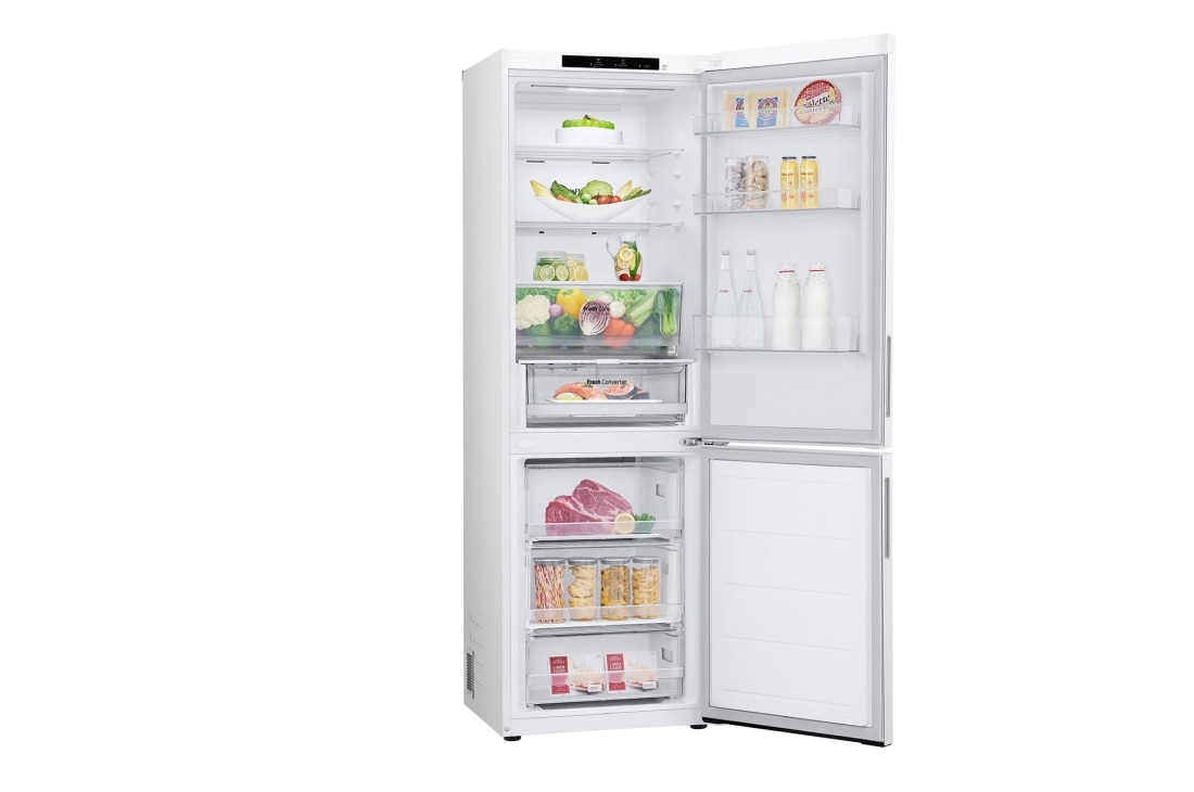 LG Холодильник GC-B459AQQW | Объем 377л | DoorCooling+ | Total No Frost | Белый | Складная полка, Холодильник GC-B459AQQW вид полуразворот вправо, двери открыты, GC-B459AQQW, thumbnail 5