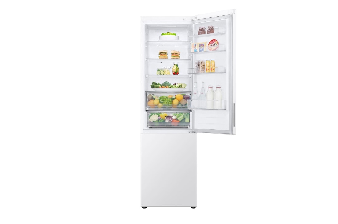 LG Холодильник GC-B509AQQW | Объем 422л | DoorCooling+ | Total No Frost | Белый | Складная полка, Холодильник GC-B509AQQW вид спереди, верхняя дверь открыта, GC-B509AQQW, thumbnail 2