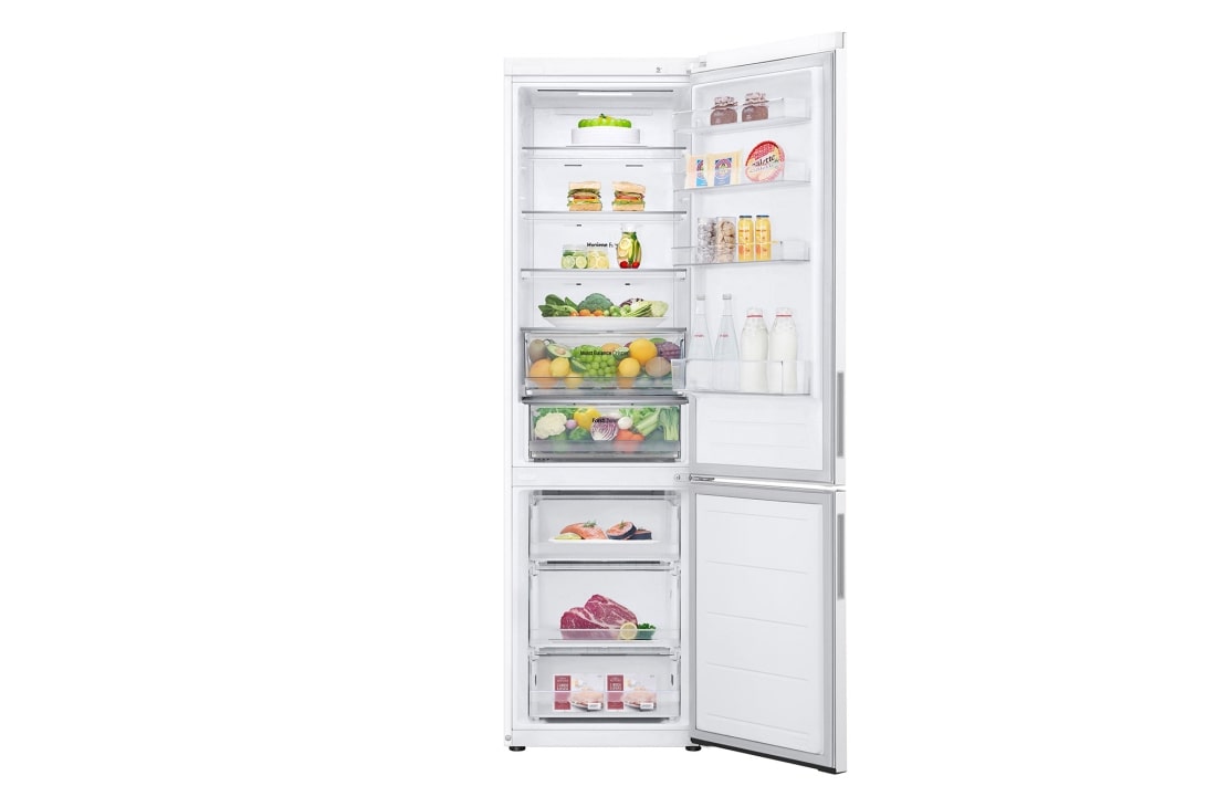 LG Холодильник GC-B509AQQW | Объем 422л | DoorCooling+ | Total No Frost | Белый | Складная полка, Холодильник GC-B509AQQW вид спереди, двери открыты, GC-B509AQQW, thumbnail 3