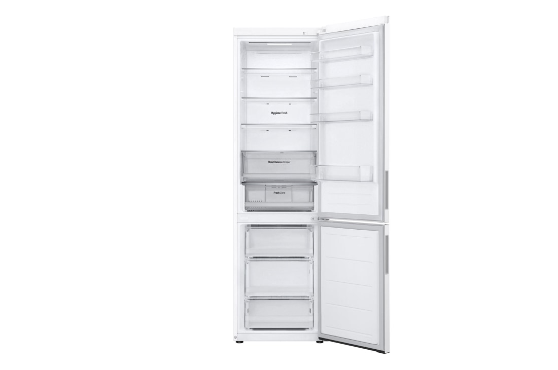 LG Холодильник GC-B509AQQW | Объем 422л | DoorCooling+ | Total No Frost | Белый | Складная полка, Холодильник GC-B509AQQW вид спереди, пустые полки, двери открыты, GC-B509AQQW, thumbnail 4