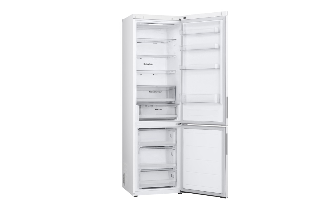 LG Холодильник GC-B509AQQW | Объем 422л | DoorCooling+ | Total No Frost | Белый | Складная полка, Холодильник GC-B509AQQW вид полуразворот вправо, пустые полки, двери открыты, GC-B509AQQW, thumbnail 6