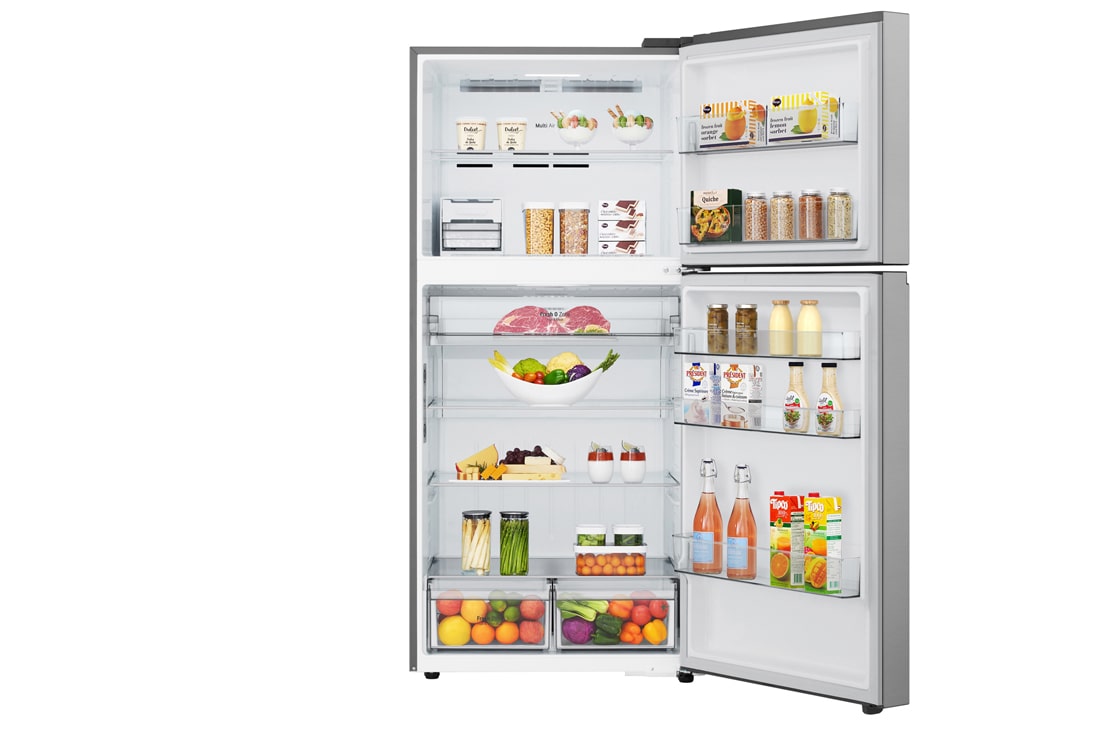 LG Холодильник LG GR-B922FMBM | 612л | DoorCоoling+ | Серебристый, Холодильник GR-B922FMBM вид спереди, двери открыты, заполненные полки, GR-B922FMBM, thumbnail 3