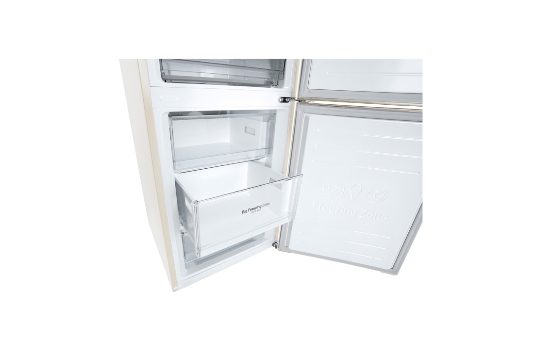 LG Холодильник LG GA-B459SEQM | Объем 374 л | Охлаждение двери DoorCooling+| Складная полка | Бежевый, Холодильник GA-B459SEQM морозильная камера вид сбоку, GA-B459SEQM, thumbnail 17