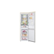 LG Холодильник LG GA-B459SEQM | Объем 374 л | Охлаждение двери DoorCooling+| Складная полка | Бежевый, Холодильник GA-B459SEQM вид спереди, двери открыты, заполненные полки, GA-B459SEQM, thumbnail 6