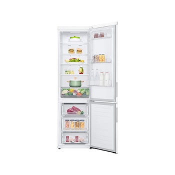 LG Холодильник LG GA-B509CQYL | Объем 419 л | Равномерное охлаждение двери | Белый, Холодильник GA-B509CQYL вид спереди, двери открыты, заполненные полки, GA-B509CQYL, thumbnail 6