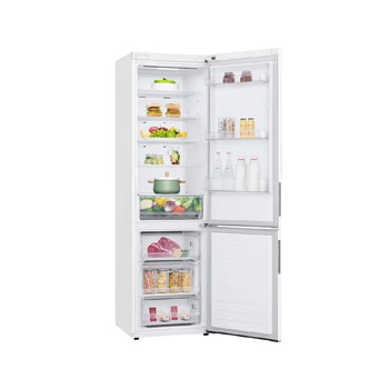 LG Холодильник LG GA-B509CQYL | Объем 419 л | Равномерное охлаждение двери | Белый, Холодильник GA-B509CQYL полуразворот влево, двери открыты, заполненные полки , GA-B509CQYL, thumbnail 9