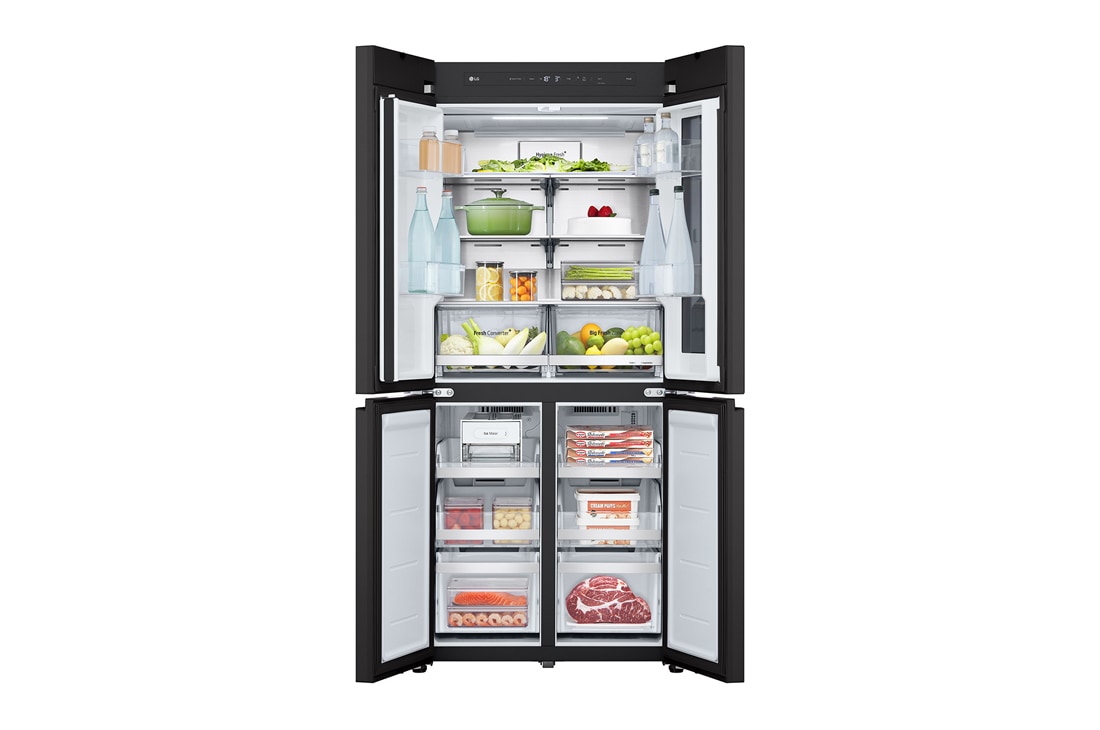 LG Холодильник LG GC-V22FHBBM | Многодверный | Объем 575 л | InstaView | Черный, front door open with food, GC-V22FHBBM, thumbnail 10