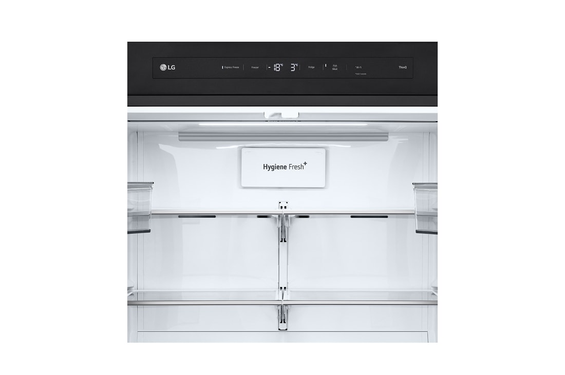 LG Холодильник LG GC-B22FHEGM | Многодверный | Объем 571 л | Закаленное стекло | Бежевый, front door open with food, GC-B22FHEGM, thumbnail 10