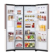 LG Холодильник LG GC-B277BPUM | C боковой морозильной камерой | Объем 703 л | Глиняно-розовый - бежевый, freezer view with food, GC-B277BPUM, thumbnail 8