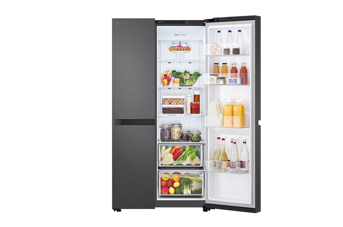 LG Холодильник LG GC-B257KBHW | C боковой морозильной камерой | Объем 703 л | Черный, top view with food, GC-B257KBHW, thumbnail 6