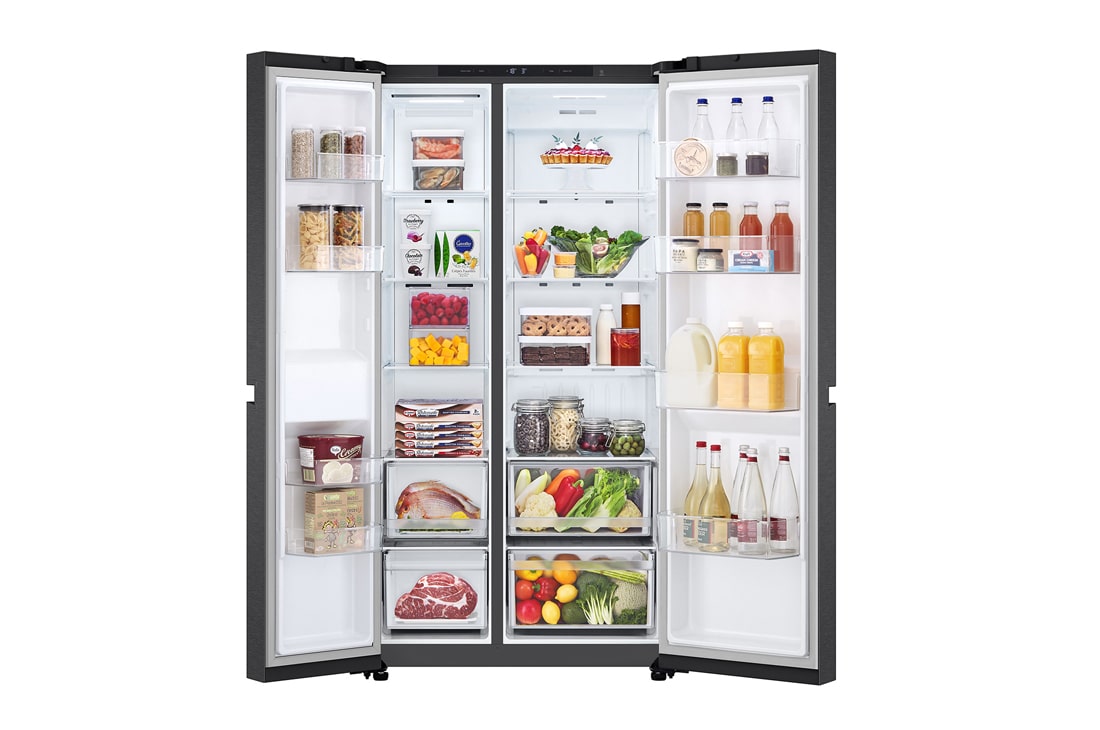LG Холодильник LG GC-B257KBHW | C боковой морозильной камерой | Объем 703 л | Черный, freezer view with food, GC-B257KBHW, thumbnail 8