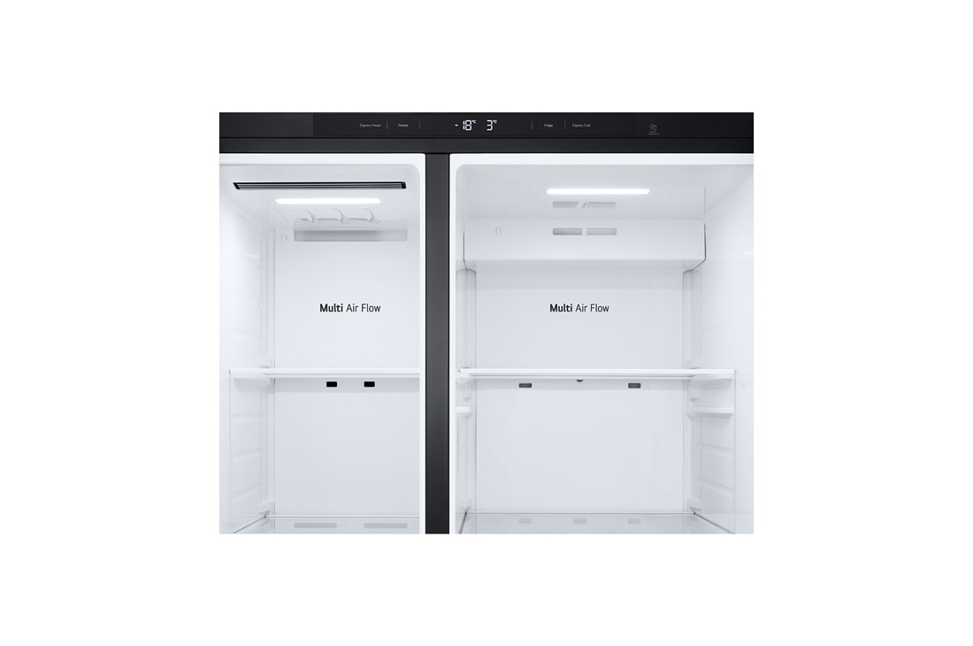 LG Холодильник LG GC-B257KBHW | C боковой морозильной камерой | Объем 703 л | Черный, front door open without food, GC-B257KBHW, thumbnail 9