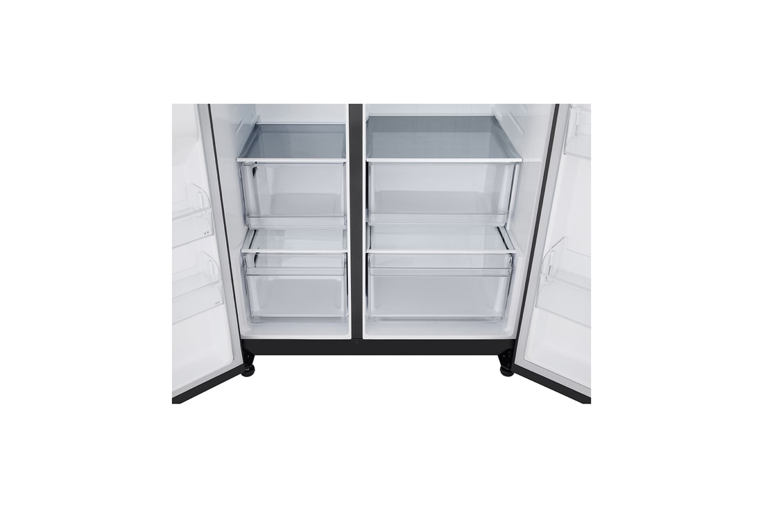 LG Холодильник LG GC-B257KBHW | C боковой морозильной камерой | Объем 703 л | Черный, front door open with food, GC-B257KBHW, thumbnail 10