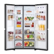 LG Холодильник LG GC-B257KBHW | C боковой морозильной камерой | Объем 703 л | Черный, freezer view with food, GC-B257KBHW, thumbnail 8