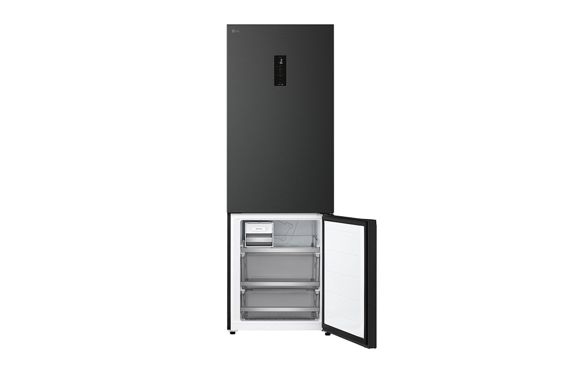 LG Холодильник LG GC-B640FTKM | C нижней морозильной камерой | Объем 513 л | Черный, Холодильник GC-B640FTKM вид спереди, нижняя дверь открыта, пустые ящики, GC-B640FTKM, thumbnail 8