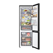 LG Холодильник LG GC-B640FTKM | C нижней морозильной камерой | Объем 513 л | Черный, Холодильник GC-B640FTKM вид спереди, двери открыты, заполненные полки, GC-B640FTKM, thumbnail 6