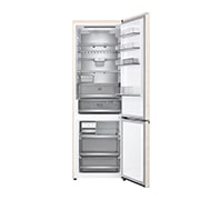 LG Холодильник LG GC-B640FEKM | C нижней морозильной камерой | Объем 513 л | Бежевый, Холодильник GC-B640FEKM вид спереди, двери открыты, пустые полки, GC-B640FEKM, thumbnail 5