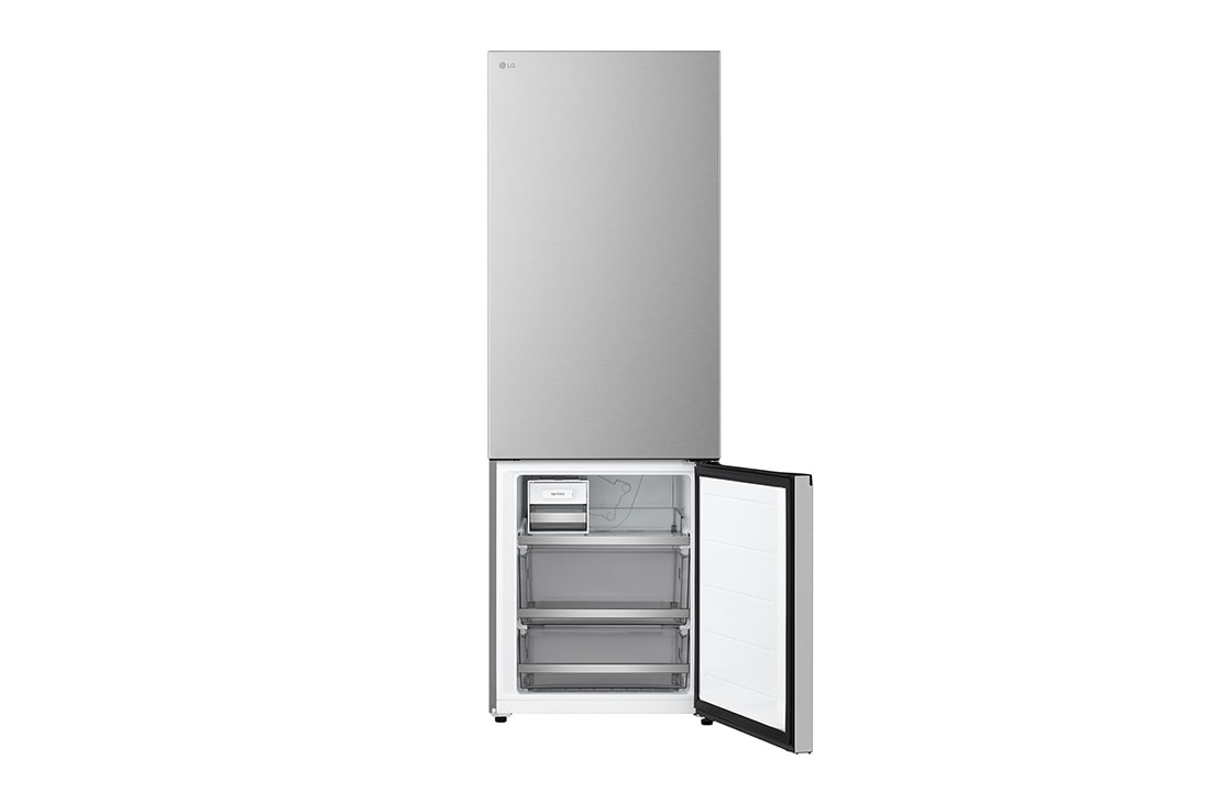 LG Холодильник LG GC-B640FMKM | C нижней морозильной камерой | Объем 513 л | Серебристый, Холодильник GC-B640FMKM вид спереди, нижняя дверь открыта, пустые ящики, GC-B640FMKM, thumbnail 8