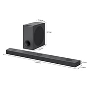 LG Саундбар LG S90QY | 5.1.3 канала | AI Sound Pro | Dolby Atmos, Вид саундбара и сабвуфера по диагонали с размерами , S90QY, thumbnail 3