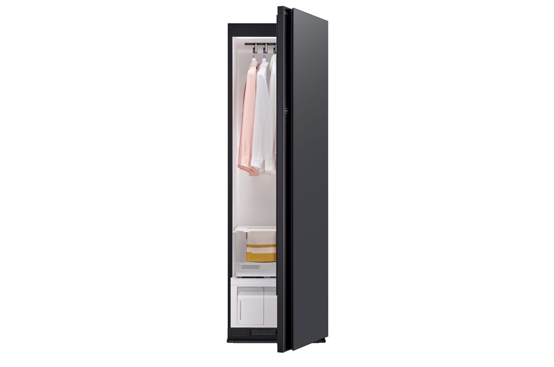 LG Паровой шкаф LG Styler SC5MHR80H | 5 вещей | Ручной отпариватель, Паровой шкаф LG Styler SC5MHR80H с приоткрытой дверью с женской одеждой внутри, SC5MHR80H, thumbnail 8