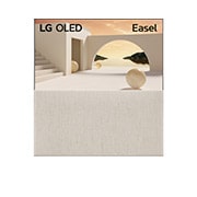 LG Телевизор LG 65ART90E6QA 65'' OLED Objet Collection Easel, Вид спереди на телевизор Easel в полноэкранном режиме с изображением бежевой архитектуры на экране., 65ART90E6QA, thumbnail 1