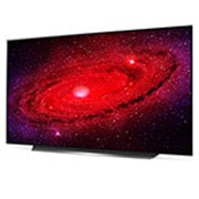LG OLED телевизор 55'' LG OLED55CXRLA, вид сбоку под углом 30 градусов с изображением на экране, OLED55CXRLA, thumbnail 2