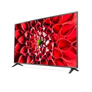 LG UN71 70'' 4K Smart UHD TV, вид сбоку под углом 60 градусов с изображением на экране, 70UN71006LA, thumbnail 3