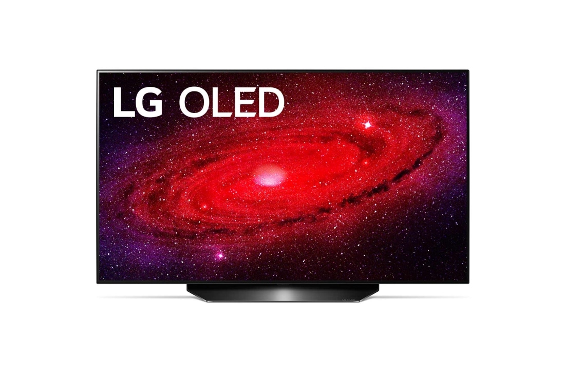 LG CX 48'' 4K Smart OLED телевизор, вид спереди с изображением на экране, OLED48CXRLA